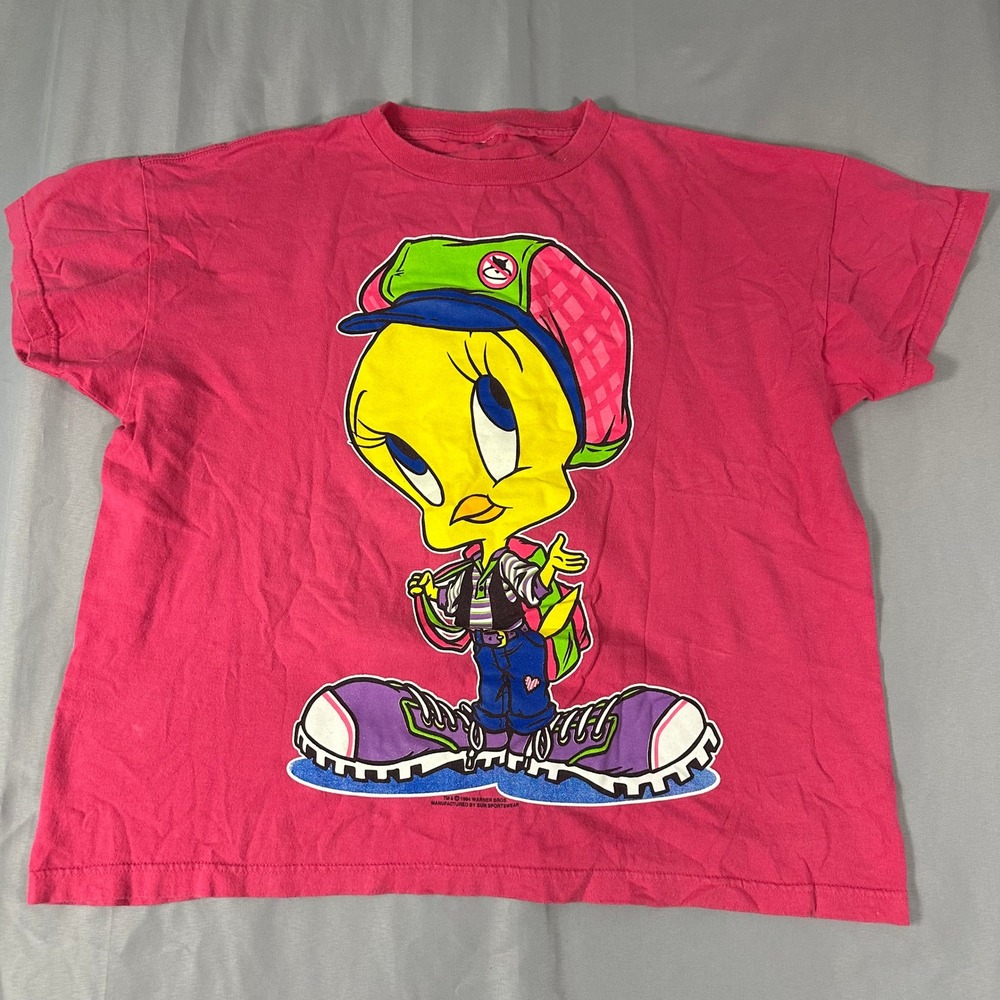 Vintage 1994 Tweety Bird Sun Sportswear Pink Graphic T-Shirt Looney Tunes XL